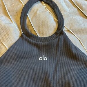 Alo Black Ribbed Halter Top